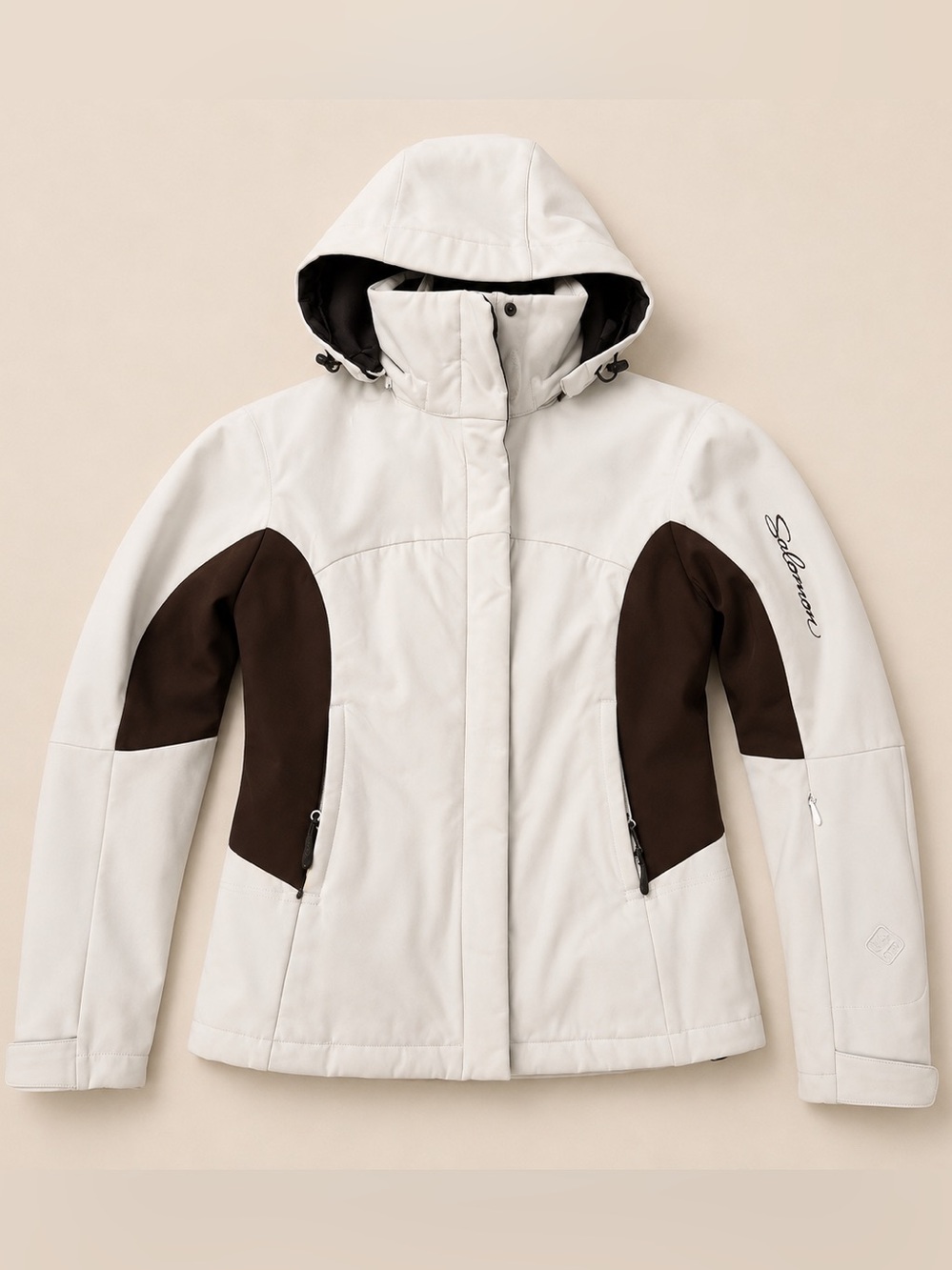 Salomon 3-in-1 Ski Winter Jacket White Brown Removable Liner Hood Women’s S